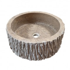 Vasque à poser Ø 42 cm artisanale en pierre de travertin réf UMRS52 ONDYNA