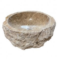 Vasque à poser rond Ø 42 cm en pierre de travertin réf UMT1 ONDYNA