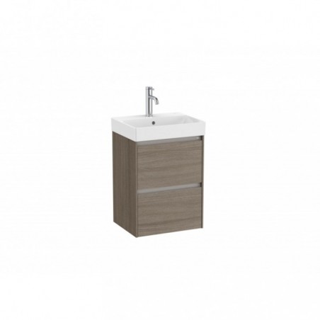 Meuble Ona Unik compact 2 tiroirs + lavabo en finecremaic 450mm orme foncé réf A851681511 ROCA