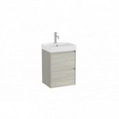 Meuble Ona Unik compact 2 tiroirs + lavabo en finecremaic 450mm chêne blanchi réf A851681512 ROCA