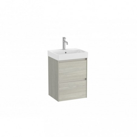 Meuble Ona Unik compact 2 tiroirs + lavabo en finecremaic 450mm chêne blanchi réf A851681512 ROCA
