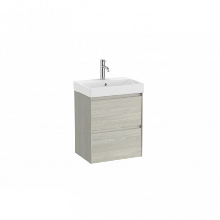Meuble Ona Unik compact 2 tiroirs + lavabo en finecremaic 500mm chêne blanchi réf A851682512 ROCA