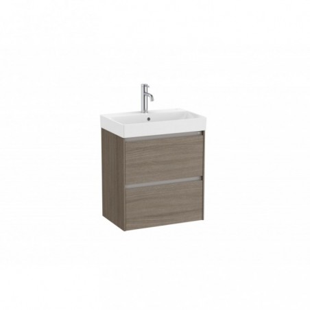 Meuble Ona Unik compact 2 tiroirs + lavabo en finecremaic 550mm orme foncé réf A851683511 ROCA