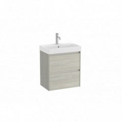 Meuble Ona Unik compact 2 tiroirs + lavabo en finecremaic 550mm chêne blanchi réf A851683512 ROCA