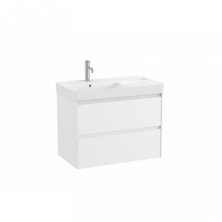 Meuble Ona Unik 2 tiroirs + lavabo en fineceramic gauche 800mm blanc mat réf A851692509 ROCA