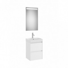 Meuble Ona compact 2 tiroirs + lave-mains en fineceramic + miroir led eidos 450mm blanc mat réf A851697509 ROCA