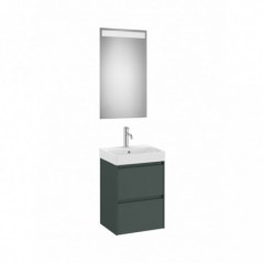 Meuble Ona compact 2 tiroirs + lave-mains en fineceramic + miroir led eidos 450mm vert mat réf A851697513 ROCA