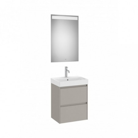 Meuble Ona compact 2 tiroirs + lave-mains en fineceramic + miroir led eidos 500mm gris mat réf A851698510 ROCA