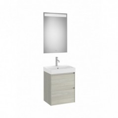 Meuble Ona compact 2 tiroirs + lave-mains en fineceramic + miroir led eidos 500mm chêne blanchi réf A851698512 ROCA