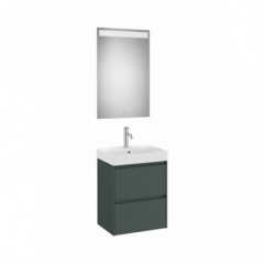Meuble Ona compact 2 tiroirs + lave-mains en fineceramic + miroir led eidos 500mm vert mat réf A851698513 ROCA