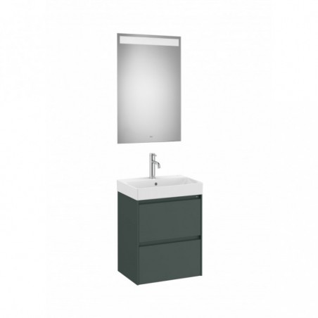 Meuble Ona compact 2 tiroirs + lave-mains en fineceramic + miroir led eidos 500mm vert mat réf A851698513 ROCA