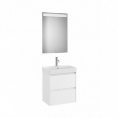 Meuble Ona compact 2 tiroirs + lave-mains en fineceramic + miroir led eidos 550mm blanc mat réf A851699509 ROCA