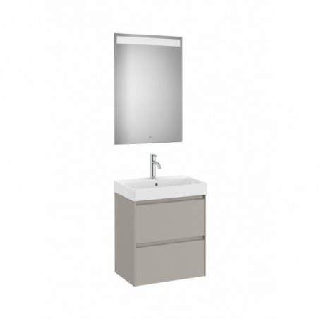 Meuble Ona compact 2 tiroirs + lave-mains en fineceramic + miroir led eidos 550mm gris mat réf A851699510 ROCA