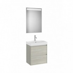 Meuble Ona compact 2 tiroirs + lave-mains en fineceramic + miroir led eidos 550mm chêne blanchi réf A851699512 ROCA
