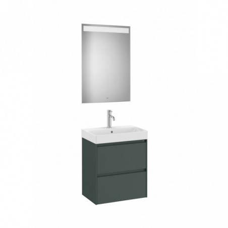 Meuble Ona compact 2 tiroirs + lave-mains en fineceramic + miroir led eidos 550mm vert mat réf A851699513 ROCA