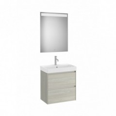 Meuble Ona compact 2 tiroirs + lave-mains en fineceramic + miroir led eidos 600mm chêne blanchi réf A851700512 ROCA