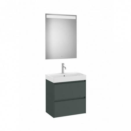 Meuble Ona compact 2 tiroirs + lave-mains en fineceramic + miroir led eidos 600mm vert mat réf A851700513 ROCA