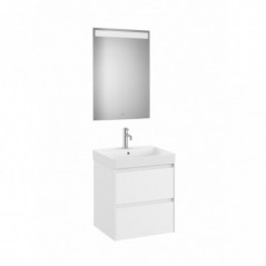Meuble Ona 2 tiroirs + lavabo en fineceramic + miroir led eidos 550mm blanc mat réf A851703509 ROCA