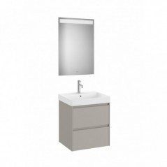Meuble Ona 2 tiroirs + lavabo en fineceramic + miroir led eidos 550mm gris mat réf A851703510 ROCA