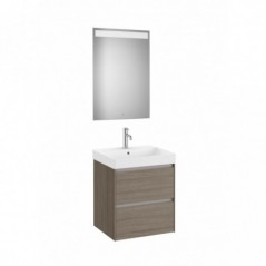 Meuble Ona 2 tiroirs + lavabo en fineceramic + miroir led eidos 550mm orme foncé réf A851703511 ROCA