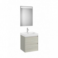 Meuble Ona 2 tiroirs + lavabo en fineceramic + miroir led eidos 550mm chêne blanchi réf A851703512 ROCA