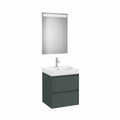 Meuble Ona 2 tiroirs + lavabo en fineceramic + miroir led eidos 550mm vert mat réf A851703513 ROCA