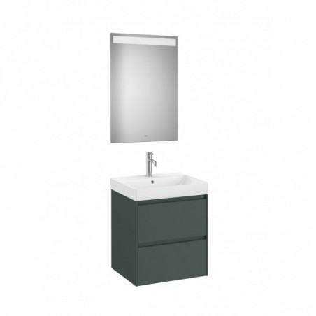 Meuble Ona 2 tiroirs + lavabo en fineceramic + miroir led eidos 550mm vert mat réf A851703513 ROCA