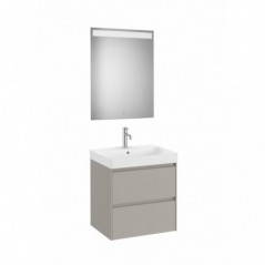 Meuble Ona 2 tiroirs + lavabo en fineceramic + miroir led eidos 600mm gris mat réf A851704510 ROCA