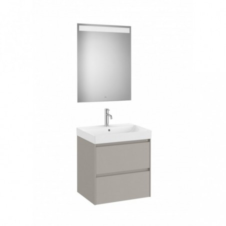 Meuble Ona 2 tiroirs + lavabo en fineceramic + miroir led eidos 600mm gris mat réf A851704510 ROCA