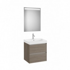 Meuble Ona 2 tiroirs + lavabo en fineceramic + miroir led eidos 600mm orme foncé réf A851704511 ROCA