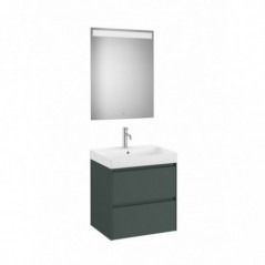 Meuble Ona 2 tiroirs + lavabo en fineceramic + miroir led eidos 600mm vert mat réf A851704513 ROCA