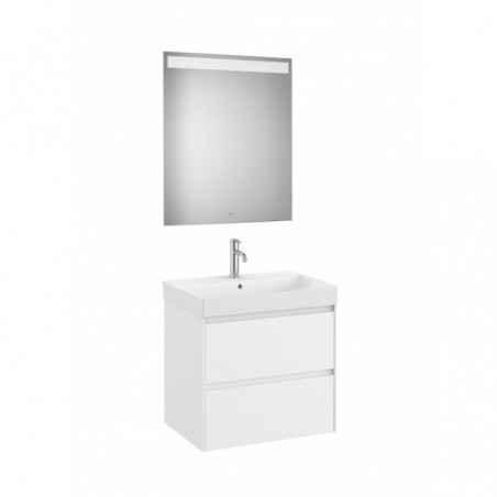 Meuble Ona 2 tiroirs + lavabo en fineceramic + miroir led eidos 650mm blanc mat réf A851705509 ROCA