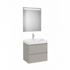 Meuble Ona 2 tiroirs + lavabo en fineceramic + miroir led eidos 650mm gris mat réf A851705510 ROCA