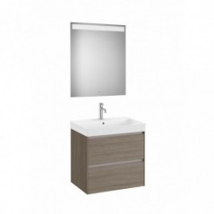 Meuble Ona 2 tiroirs + lavabo en fineceramic + miroir led eidos 650mm orme foncé réf A851705511 ROCA