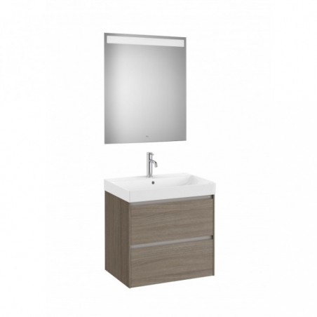 Meuble Ona 2 tiroirs + lavabo en fineceramic + miroir led eidos 650mm orme foncé réf A851705511 ROCA