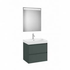 Meuble Ona 2 tiroirs + lavabo en fineceramic + miroir led eidos 650mm vert mat réf A851705513 ROCA