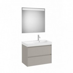 Meuble Ona 2 tiroirs + lavabo droite en fineceramic + miroir led eidos 800mm gris mat réf A851706510 ROCA