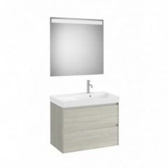 Meuble Ona 2 tiroirs + lavabo droite en fineceramic + miroir led eidos 800mm chêne blanchi réf A851706512 ROCA
