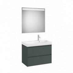 Meuble Ona 2 tiroirs + lavabo droite en fineceramic + miroir led eidos 800mm vert mat réf A851706513 ROCA