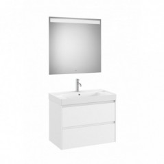 Meuble Ona 2 tiroirs + lavabo centré en fineceramic + miroir led eidos 800mm blanc mat réf A851707509 ROCA