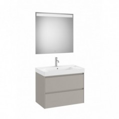 Meuble Ona 2 tiroirs + lavabo centré en fineceramic + miroir led eidos 800mm gris mat réf A851707510 ROCA
