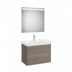 Meuble Ona 2 tiroirs + lavabo centré en fineceramic + miroir led eidos 800mm orme foncé réf A851707511 ROCA