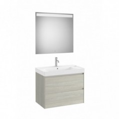 Meuble Ona 2 tiroirs + lavabo centré en fineceramic + miroir led eidos 800mm chêne blanchi réf A851707512 ROCA