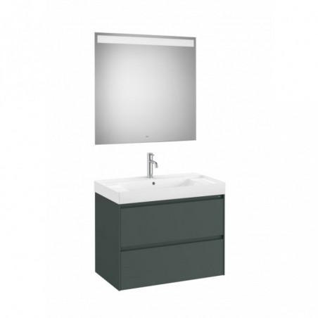 Meuble Ona 2 tiroirs + lavabo centré en fineceramic + miroir led eidos 800mm vert mat réf A851707513 ROCA