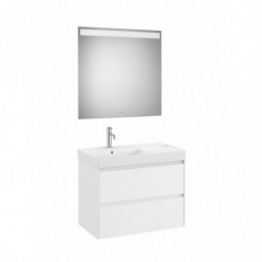 Meuble Ona 2 tiroirs + lavabo gauche en fineceramic + miroir led eidos 800mm blanc mat réf A851708509 ROCA