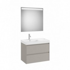 Meuble Ona 2 tiroirs + lavabo gauche en fineceramic + miroir led eidos 800mm gris mat réf A851708510 ROCA