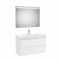 Meuble Ona 2 tiroirs + lavabo en fineceramic + miroir led eidos 1000mm blanc mat réf A851709509 ROCA