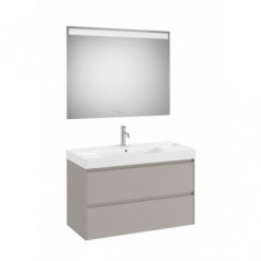 Meuble Ona 2 tiroirs + lavabo en fineceramic + miroir led eidos 1000mm gris mat réf A851709510 ROCA