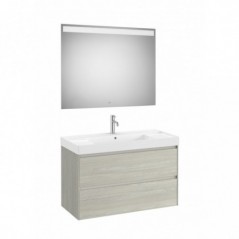 Meuble Ona 2 tiroirs + lavabo en fineceramic + miroir led eidos 1000mm chêne blanchi réf A851709512 ROCA