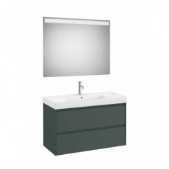 Meuble Ona 2 tiroirs + lavabo en fineceramic + miroir led eidos 1000mm vert mat réf A851709513 ROCA